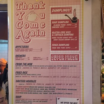 Thank You Come Again - Menu on the wall - Thai Near Me - Brooklyn, New York