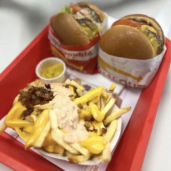 In-N-Out Burger - Animal style double meat single cheese extra lettuce and tomato - Burgers Near Me - Natomas, California In-N-Out Burger - Animal style double meat single cheese extra lettuce and tomato - Burgers Near Me - Natomas, California