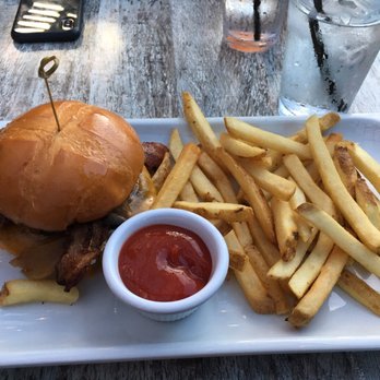 Sidetrack Bar + Grill - Almondwood Bacon Burger with fries - American Near Me - Pleasanton, California Sidetrack Bar + Grill - Almondwood Bacon Burger with fries - American Near Me - Pleasanton, California