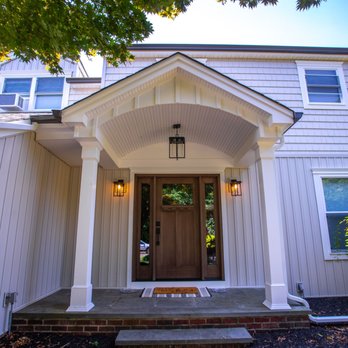 Majestic Exteriors - Front Portico Construction, Bluestone Platform, Siding, and Front Door, all completed by Majestic - Roofing Near Me - Colts Neck, New Jersey Majestic Exteriors - Front Portico Construction, Bluestone Platform, Siding, and Front Door, all completed by Majestic - Roofing Near Me - Colts Neck, New Jersey