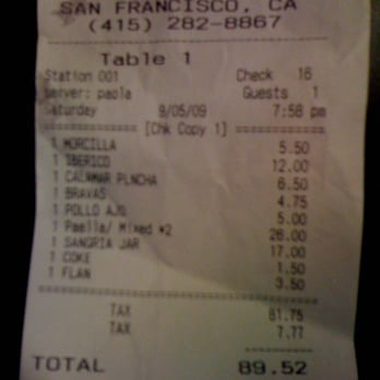 Esperpento - Bill for party of 3 - Spanish Near Me - San Francisco, California