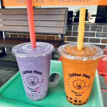 Coffee Haus - Ube bubble tea with coconut jelly and Thai Iced bubble tea with boba - Coffee & Tea Near Me - Schaumburg, Illinois