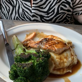 Rivalry Alehouse - Honey whiskey glazed salmon.  Huge portion.  Tasted great - Bars Near Me - Antioch, Illinois