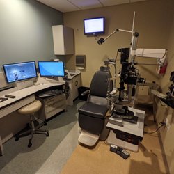 Inside one of the optometrist's examination rooms.
