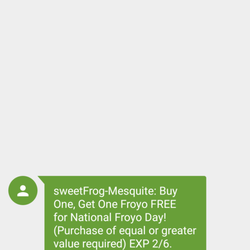 sweetFrog Premium Frozen Yogurt - The exact text I received alerting me to the deal.
