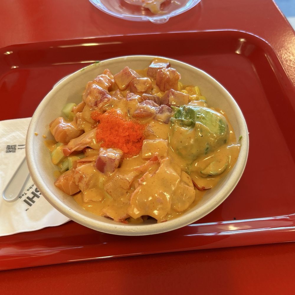 Domoishi - Tuna and salmon poke' bowl with sushi rice and spicy sriracha mayo. Very good! - Poke Near Me - Suffolk, Virginia Domoishi - Tuna and salmon poke' bowl with sushi rice and spicy sriracha mayo. Very good! - Poke Near Me - Suffolk, Virginia