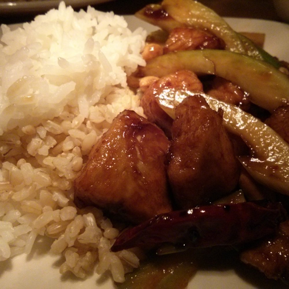 P.F. Chang's - Kung Pao Chicken with white rice and a little brown rice - Chinese Near Me - Clearwater, Florida