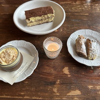 Mothers and Sons Trattoria - Dessert choices of Gianduja Budino, Tiramisu, and Cannoli. (April 2025) - Italian Near Me - Durham, North Carolina