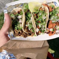Paco’s Tacos - Asada & Al Pastor tacos with a Mt Hood Barbacoa Burrito