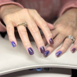Mairbear Nail Studio - Structured manicure with cat eye polish.