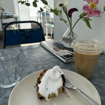 Rose Bakery - Blueberry Corn Cake and a Rose latte. - Cafes Near Me - Los Angeles, California Rose Bakery - Blueberry Corn Cake and a Rose latte. - Cafes Near Me - Los Angeles, California