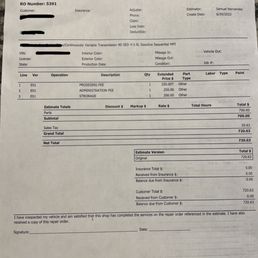 See made up charge of admin fee, process fee, and storage fee. Again- NO service rendered! Blatantly ripped me off! - An invoice from MCC Collision in Humble, TX, showing charges for vehicle processing, administration, and storage fees, with a total of $720.63, including sales tax.