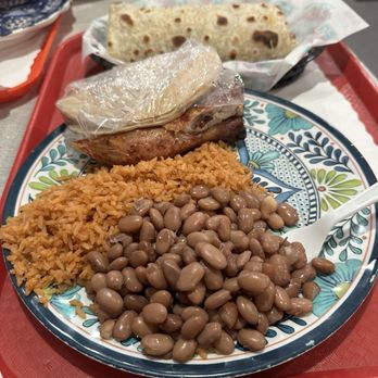 El Pollo Grill - Lemon Grove - meal with two pieces of chicken, rice &beans.619 Mysterio Burrito i believe - Mexican Near Me - Lemon Grove, California