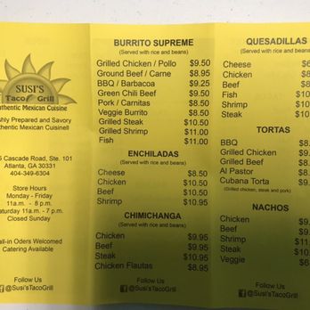 Susis Taco Grill - Updated menu as of January 2020 - Mexican Near Me - Atlanta, Georgia