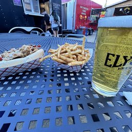 Beer Chicken Cheesestak sandwich and fries. Beer Chicken Cheesestak sandwich and fries.