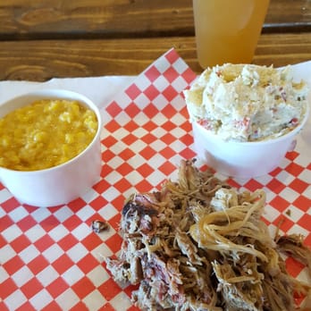 Big B's Texas BBQ - Pulled pork plate with potato salad and cream corn. Yum! - Barbeque Near Me - Henderson, Nevada Big B's Texas BBQ - Pulled pork plate with potato salad and cream corn. Yum! - Barbeque Near Me - Henderson, Nevada