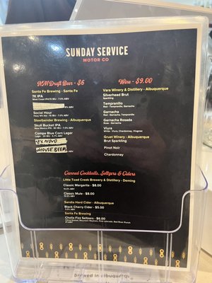 Menu photo 4 Sunday Service Motor Albuquerque, NM