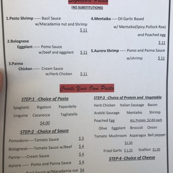 Mio Pastalogy - Paper menu for those swinging at the board. :-) - Italian Near Me - Honolulu, Hawaii