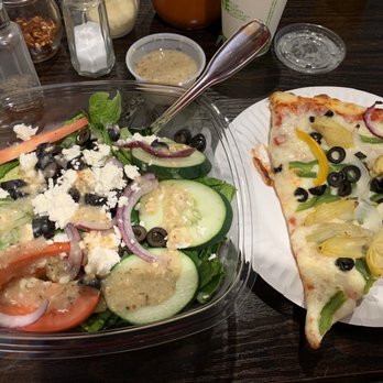 Showtime Pizzeria - Greek Salad + Artichoke Olive slice - Pizza Near Me - Aptos, California Showtime Pizzeria - Greek Salad + Artichoke Olive slice - Pizza Near Me - Aptos, California