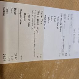 The charge for mayonnaise on the receipt. The charge for mayonnaise on the receipt.