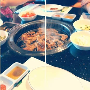 BBQ Hut Restaurant - One of the BBQ beefs (i think it was bulgogi?) alongside with rice, sesame and vinegar sauces, small portions. - Barbeque Near Me - Hoffman Estates, Illinois