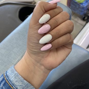 Solar Nails - Baby Pink w/ White Sugar nails - Nail Salons Near Me - Clovis, California