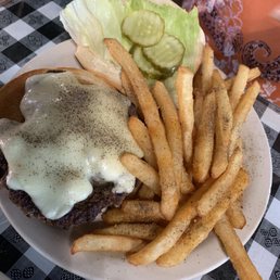Cheese burger and fries Cheese burger and fries