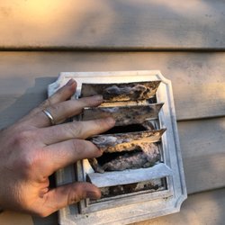 Dryer Vent Pros - Dirty lint clogged outside dryer vent cap - dryer vent cleaning in Hanahan SC by Dryer Vent Pros