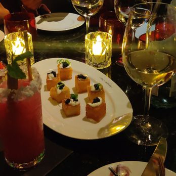 Vanderpump A Paris - Food : Caviar Bites Drink : Flora Bora Bora (spicy, rum based cocktail) - French Near Me - Las Vegas, Nevada Vanderpump A Paris - Food : Caviar Bites Drink : Flora Bora Bora (spicy, rum based cocktail) - French Near Me - Las Vegas, Nevada