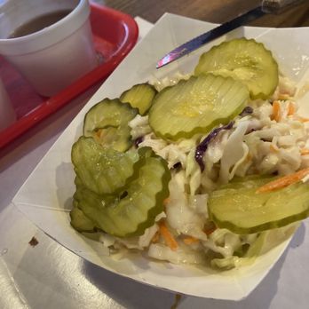Cooper's Old Time Pit Bar-B-Que - Slaw with pickles. - Barbeque Near Me - Austin, Texas Cooper's Old Time Pit Bar-B-Que - Slaw with pickles. - Barbeque Near Me - Austin, Texas