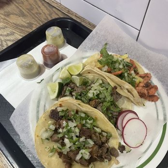 Sidewalk Tacos - Front: Lengua (Beef Tongue) Taco, middle: Carne Asada Taco, back: Al Pastor Taco - Food Trucks Near Me - New York, New York Sidewalk Tacos - Front: Lengua (Beef Tongue) Taco, middle: Carne Asada Taco, back: Al Pastor Taco - Food Trucks Near Me - New York, New York
