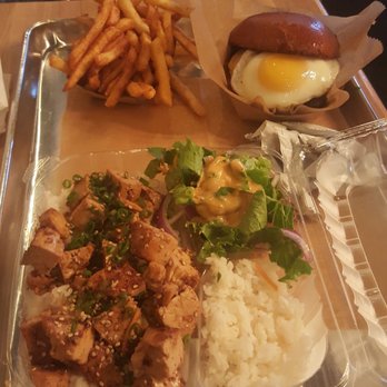 Bop N Grill - Kimchi burger with fries, and tofu BBQ bibimbap - vegan! It was delicious. - Burgers Near Me - Chicago, Illinois Bop N Grill - Kimchi burger with fries, and tofu BBQ bibimbap - vegan! It was delicious. - Burgers Near Me - Chicago, Illinois