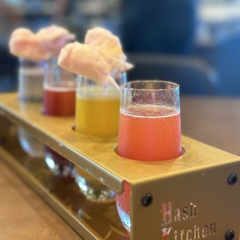 Hash Kitchen - Champagne Flight with Cotton Candy Glitter Bomb - Bars Near Me - Fort Worth, Texas Hash Kitchen - Champagne Flight with Cotton Candy Glitter Bomb - Bars Near Me - Fort Worth, Texas