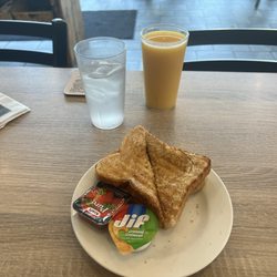 Toast, OJ and water