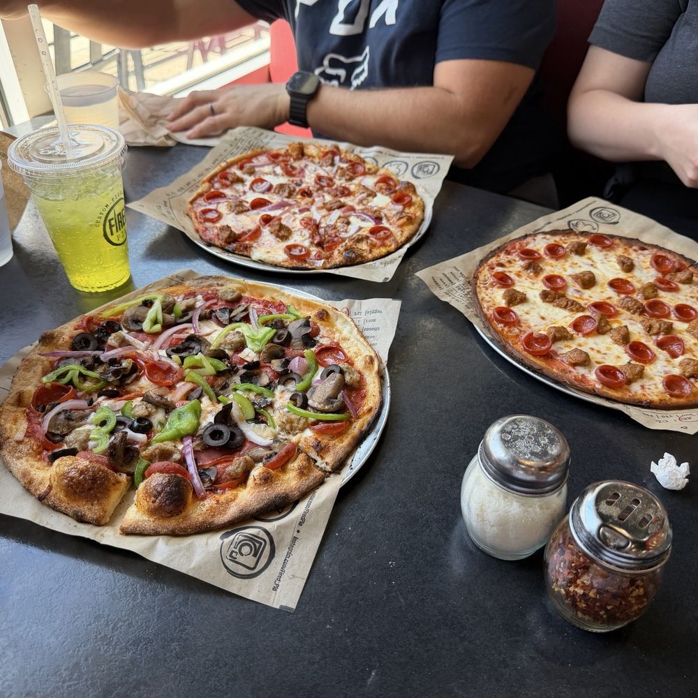 Fired Pie - Meaty Italian with mushrooms, bell peppers, onions, and black olives. Cauliflower crust pepperoni and sausage, and a build your own. - Salad Near Me - Glendale, Arizona Fired Pie - Meaty Italian with mushrooms, bell peppers, onions, and black olives. Cauliflower crust pepperoni and sausage, and a build your own. - Salad Near Me - Glendale, Arizona