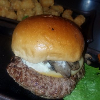 Basement Burger Bar - Make your own...beef, mushrooms, smoked gouda, lettuce and garlic mayo with tater tots. - American Near Me - Detroit, Michigan Basement Burger Bar - Make your own...beef, mushrooms, smoked gouda, lettuce and garlic mayo with tater tots. - American Near Me - Detroit, Michigan