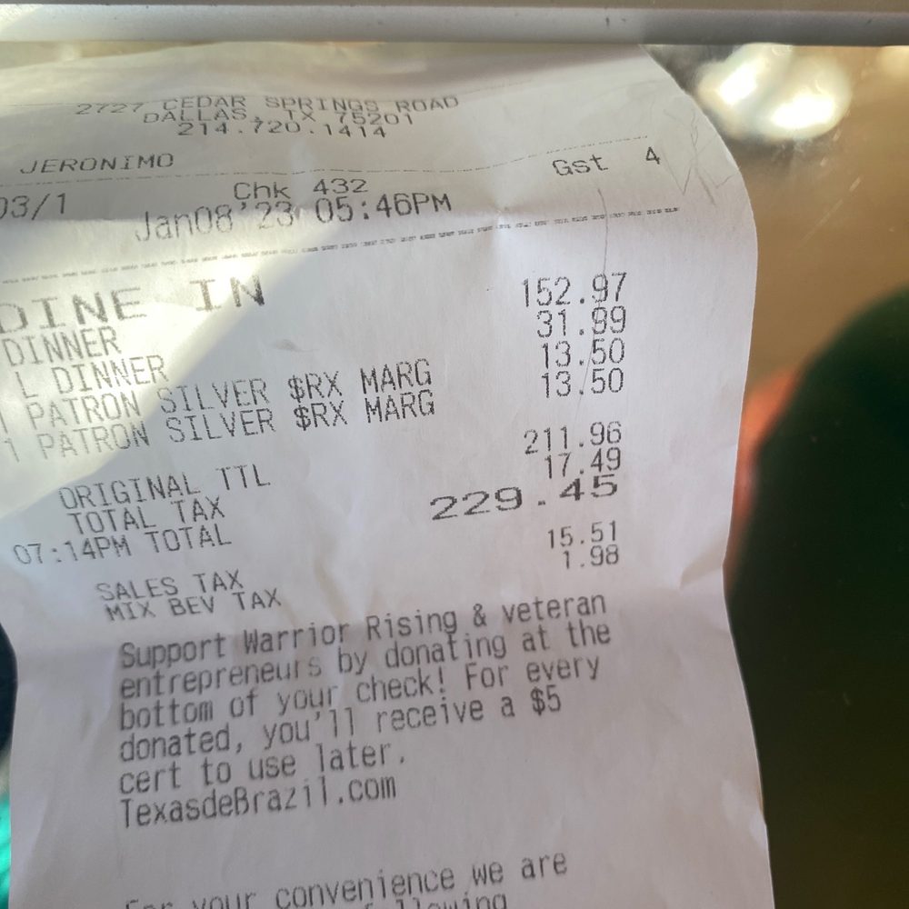 Texas de Brazil - Receipt - Brazilian Near Me - Dallas, Texas Texas de Brazil - Receipt - Brazilian Near Me - Dallas, Texas