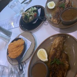 Redfish with Brussels sprouts and Sweet potato purée