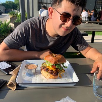 Camp Outpost - Burger with cheese... no gluten free option. - New American Near Me - San Antonio, Texas Camp Outpost - Burger with cheese... no gluten free option. - New American Near Me - San Antonio, Texas