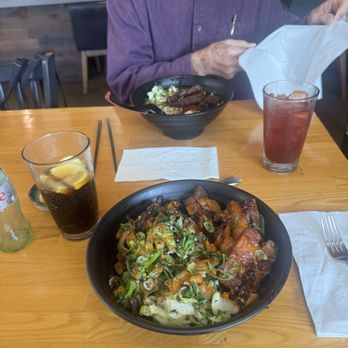 Origami Asian Grill - Delicious pork belly, all veggies, brown rice, miso sauce, upfront, and in front of my husband same but with Ramen noodles. - Asian Fusion Near Me - Sacramento, California Origami Asian Grill - Delicious pork belly, all veggies, brown rice, miso sauce, upfront, and in front of my husband same but with Ramen noodles. - Asian Fusion Near Me - Sacramento, California