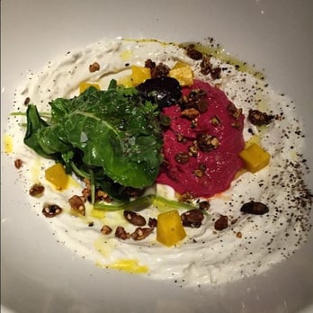 Launderette - Labneh with beet hummus and millet crumble on top served with everything crackers - New American Near Me - Austin, Texas Launderette - Labneh with beet hummus and millet crumble on top served with everything crackers - New American Near Me - Austin, Texas