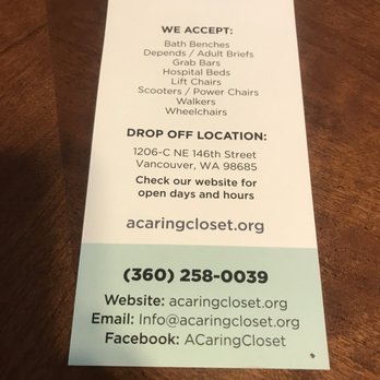 A Caring Closet - What they accept as donations - Medical Supplies Near Me - Vancouver, Washington