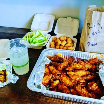 Fire On The Mountain - Take out order - 36 spicy peanut/6 buffalo blue wings, tots,  Moscow Mule, and stone delicious IPA -  finger licking good wings! - Chicken Wings Near Me - Denver, Colorado