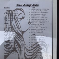 Sonia Beauty Salon - Menu of services