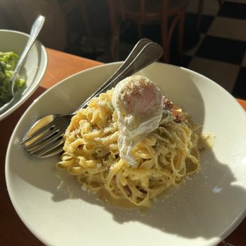 Ask For Luigi - carbonara di Luigi & poached egg - Italian Near Me - Vancouver, British Columbia Ask For Luigi - carbonara di Luigi & poached egg - Italian Near Me - Vancouver, British Columbia