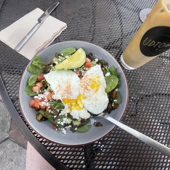 Uptown Eats - Greens N' Things Bowl Extra egg (over easy) Country Chicken Sausage - Cafes Near Me - St. Petersburg, Florida
