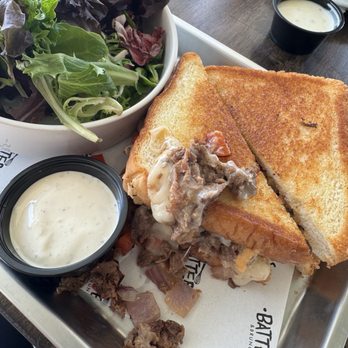 Batters And Brunch - Steak Patty Melt with side salad - Breakfast & Brunch Near Me - Humble, Texas Batters And Brunch - Steak Patty Melt with side salad - Breakfast & Brunch Near Me - Humble, Texas