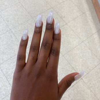Chloe Nails & Spa - Sparkly White Coffin Nails - Waxing Near Me - Dickinson, Texas