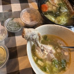 Caldo de pollo to go with accoutrements. Caldo de pollo to go with accoutrements.
