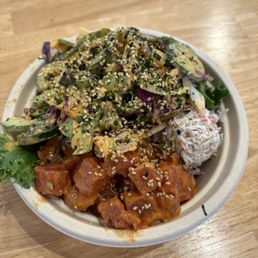 Ahi tuna poke with their spicy sauce